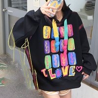 Clothing large version fashion printing niche trendy cool creative loose lazy style medium long hooded sweater autumn jacket