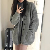 Casual Knit Cardigan V Neck Loose Fit Open Front Sweater Buttons Soft & Comfortable Versatile Daily Wear