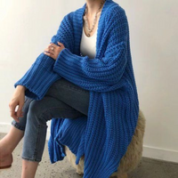 Chic Oversized Longline Cardigan High Low Hem Soft Polyester Knit Sweater 