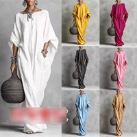 Women's Clothing Retro Long Sleeve Off-Shoulder Casual Dress Elegant Solid Color Thin Summer Fashion For Adult Ladies
