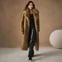 "Luxury Winter Coat Faux Fur Parka Fluffy Collar Warm Long Coat Autumn Winter Elegant Outerwear & Yellow Dye Tip
