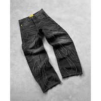 Clothing Harajuku Retro Bat Pattern Embroidery Loose Jeans Street Y2K Pants Slouchy Jeans