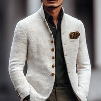 Clothing Slim Fit Stand Collar Jacket Button Closure & Pockets Casual Long Sleeve Blazer Business & Daily Wear