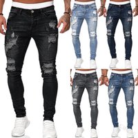 Fashion Street Style Ripped Skinny Jeans Vintage wash Solid Denim Trouser Casual Slim fit pencil denim Pants hot sale