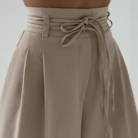 Casual Spot Design High Waist Lace Up Slim Straight Trousers