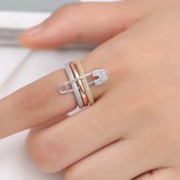 Jewelry Stackable Geometric Rings Set Micro Pavé Zirconia Pin Design Adjustable Rings Personality Micro Inlaid Zircon Pin Ring