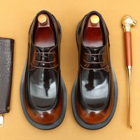 Casual leather shoes for men wide foot English bright face big head layer cowhide Derby shoes for men