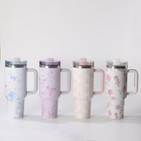 304 Stainless Steel Vacuum Insulated Tumbler Double Wall Travel Mug Handle & 3D Printed Design Keeps Drinks Hot Cold 24 Hours
