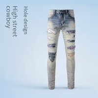 Men's Distressed Skinny Jeans - High Street Ripped Knee Denim Pants For Teen & Young Adult - Slim Fit Stretch Cotton Comfort