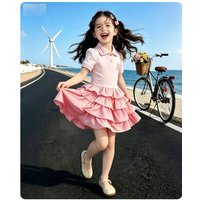 Girls Summer Dress 2026 New Middle-aged And Older Children's Foreign Summer Dress Little Girl Princess Style POLO Collar Cake Dress