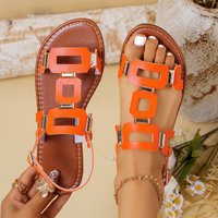 European And American Cross-border Double Buckle Flat Roman Strap Sandals For Women, Retro Casual Lightweight Beach