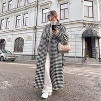 Clothing Houndstooth Long Windbreaker High end Fashion Coat White Light Mature Coat
