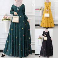 Leaf dot print spring autumn long sleeved Bohemian large swing skirt