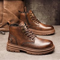 High Top Waterproof Work Boots Casual Retro Style British Fashion Short Boots Versatile All Match Spring Season Shoes