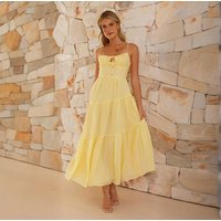 Women’s Clothing Women's New Sleeveless Splicing Suspenders Long Backless Lace Up Big Swing Dress