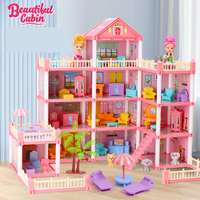 Castillo de princesa que brilla en la oscuridad para madres e hijos: casa de juguete DIY para niñas: juego de simulación creativo con villas azules y