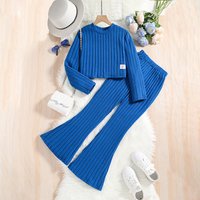 Knitted Suits Clothing Spring Models Striped Long Sleeved Tops Flared Pants Two Piece Suit