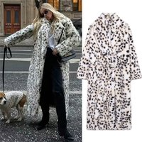 Faux Fur Coat Leopard Print Thickened Warm Long Sleeve Oversized Jacket Winter Streetwear Fashion