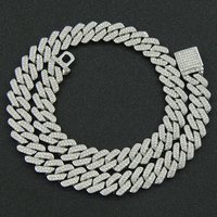Hip hop Fully Diamond encrusted Encrypted Rhombus Cuban Chain Necklace Trendy Exaggerated Bold Collarbone Necklace Accessory