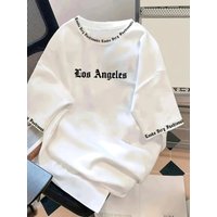 Letter Printed Round Neck T Shirt Soft Short Sleeves