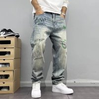 2026 High end Graffiti Hand painted Ruffian Handsome Trendy Brand Ins American Jeans Loose Small Straight Spring Autumn Long Pants