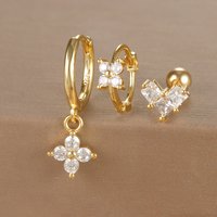 Jewelry & Accessories fashion geometric earrings, micro inlaid zircon floral earrings set, light luxury ladies' personalized three piece earrings