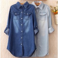 Clothing Mid Length Slim Denim Shirt Long Sleeved Shirt Base Cotton Denim Jacket Large