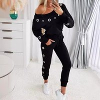 Clothing casual fashion slim long sleeved off shoulder top + pants two piece suit