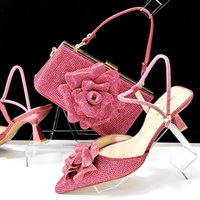 Shoes Pointed toe shoe bag set Cross ankle diamond strap Shapeable flower decoration trapezoidal clutch bag Exquisite hot diamond
