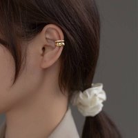 Wave rhinestone double layer geometric temperament earrings ear bone clips for women without pierced ears niche earrings for women