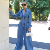 Clothing Casual Wide Leg Pants Denim Suit