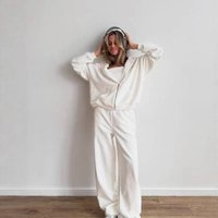 Women's 2-Piece Oversized Sweatshirt Set - Zip-Up Hoodie & Wide-Leg Joggers (S-XXXL) - Trendy Letter Print Streetwear