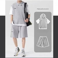 Clothing Waffle Short Sleeved Sports Suit Spring Summer Hooded T Shirt Shorts Two Piece Set Handsome Clothing