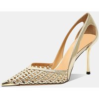Women's Summer Stiletto Heels French Pointed Toe Hollowed out Breathable Low Cut Closed Toe Skirt Shoes