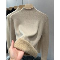 Ultra Warm Fleece Lined Knit Sweater – Cozy High Neck Pullover Black Khaki Beige Brown & White