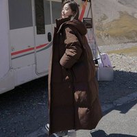 Long Puffer Coat Winter Hooded Jacket Knee Length Warm Quilted Parka Pockets Oversized Streetwear 5 Colors