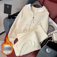  Fleece Hoodie & Wide Leg Pants Set – Cozy Velvet Lined Casual Two Piece Autumn & Winter