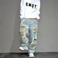 Clothing Vibe High Street Personality Graffiti Loose Ripped Beggar Jeans Niche Cool Wide Leg Trousers
