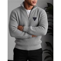 Clothing Fashion Autumn Winter Triangle Logo Embroidered Badge Half Zip Retro Knit Top