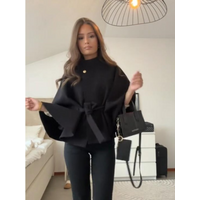 Elegant Stand Women's Coat Solid Long Sleeve Button Belted Lace-Up Cardigan Jacket 2025 Autumn Winter Outerwear Female Tops