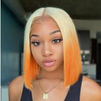 Synthetic wig New Dyed Wig Women’s Bobo Wave Head Light Gold Gradient Orange Short Straight Hair Chemical Fiber Headband