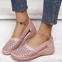 Large Casual Sandals Slope Heel Hollow Solid Single Shoes Low Heel Sandals