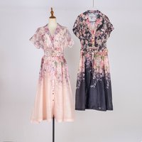 Clothing Button Silk Linen Two Piece Dress Retro Elegant Palace Style Long Skirt