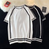 Men's Clothing Striped high end knitted short sleeved T shirt for men and women, new summer style, fashionable and versatile casual ice silk top