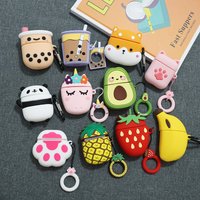 Cute Cartoon Charm AirPods 1 2 Case Silicone Panda Corgi Dinosaur Avocado Duck Cat Paw Bluetooth Earphone Charging Box Cover