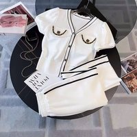 2024 summer salt series age reducing cardigan short sleeved wide leg pants two piece suit