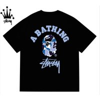 Stussy&Ape Co Branded Camo Logo Letter Camo Ape Pattern Printed Cotton Short Sleeved T-shirt For Men And Women