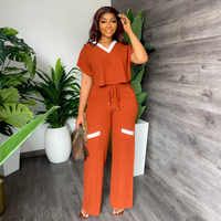 solid casual short sleeved T shirt sports suit straight pants summer clothing two piece suit