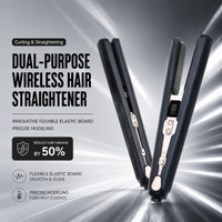 Portable Cordless 2 1 Hair Straightener Curler Ionic Ceramic Flat Iron Travel Rechargeable Styling Tool Bangs All Hair Types