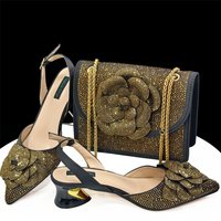 Shoe Bag Set Gold Pointed Toe High Heels Matching Square Shoulder Flower Decoration S Shoes Bag Set
